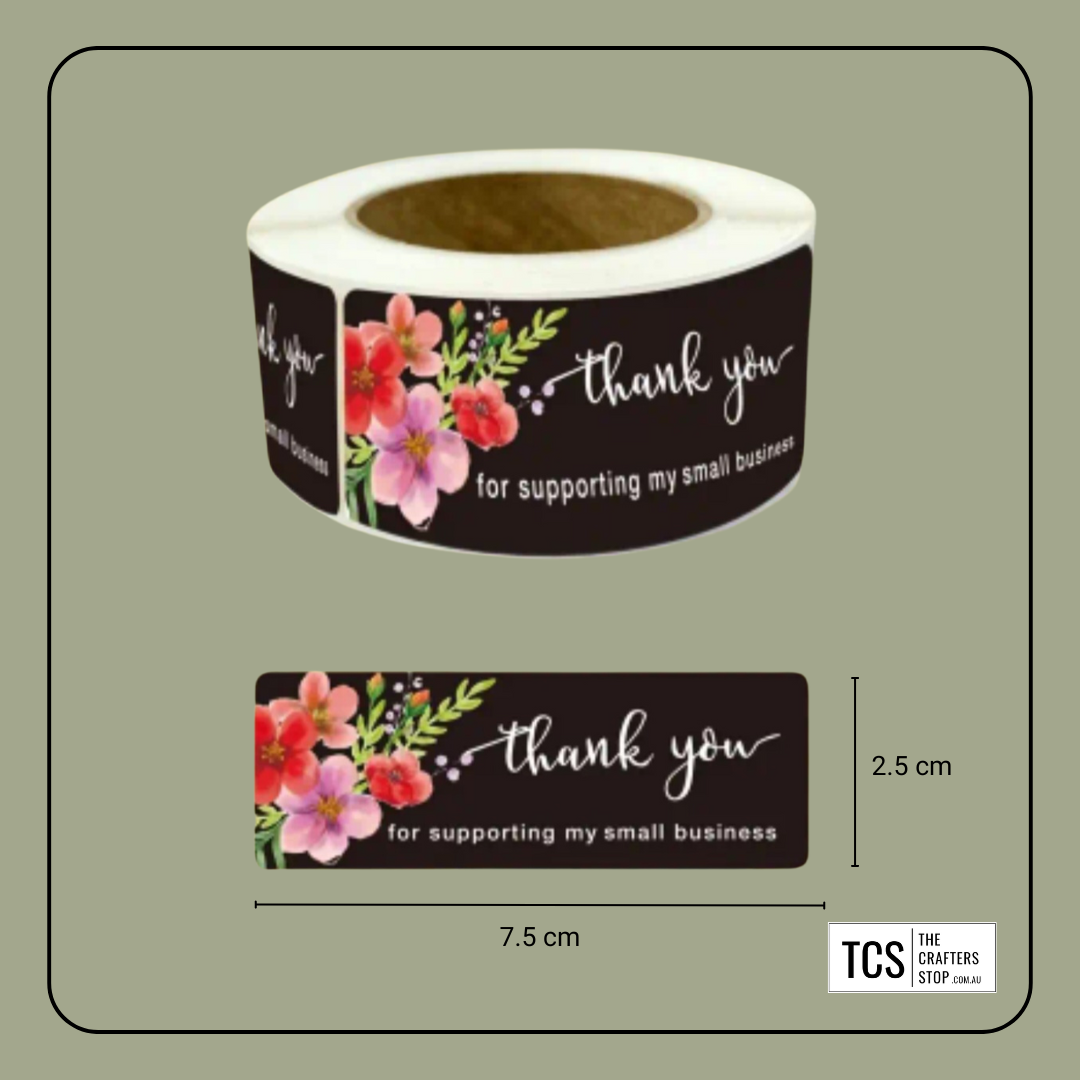 Rectangle Floral Thank You Business Sticker Rolls