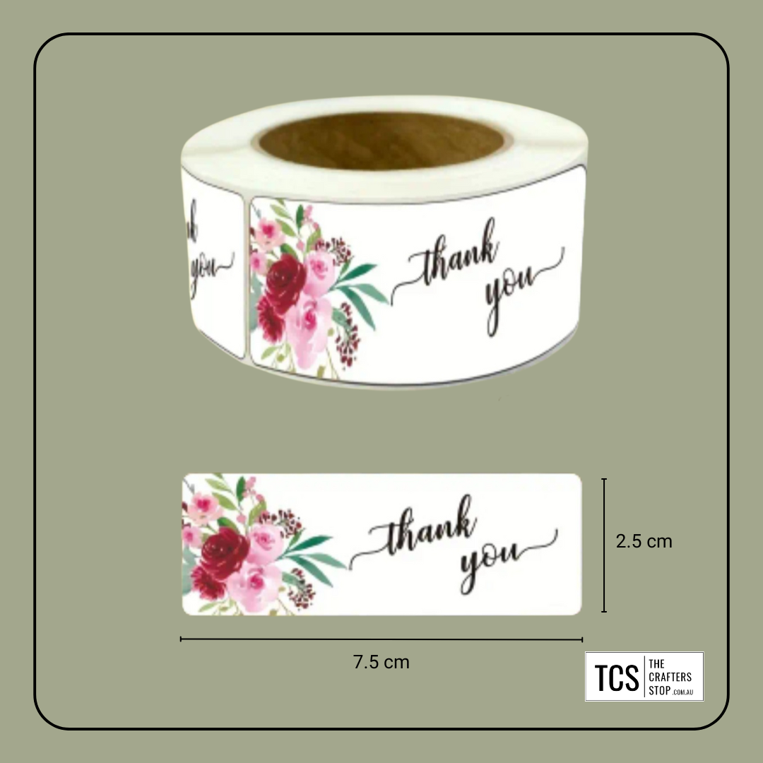 Rectangle Floral Thank You Business Sticker Rolls