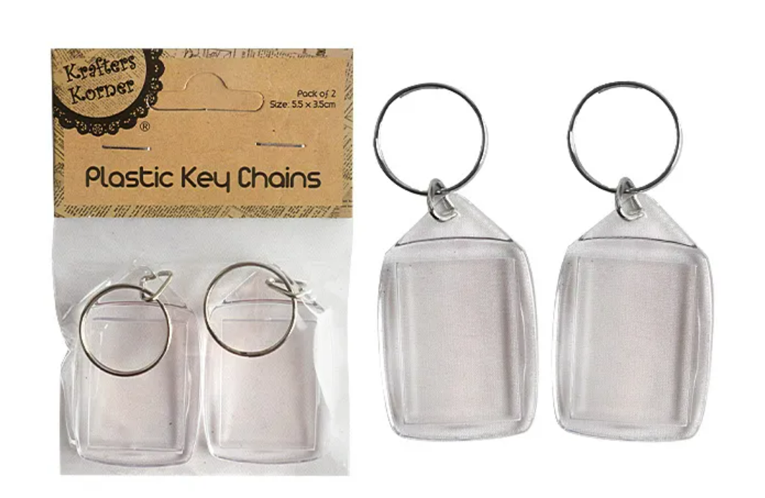 DIY Rectangle Shaped Plastic Keyrings X2