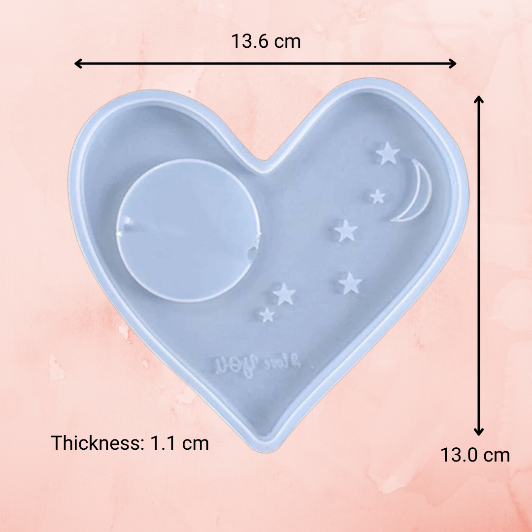 Resin Silicone Heart Moon and Stars Tray with Candle Holder Mould