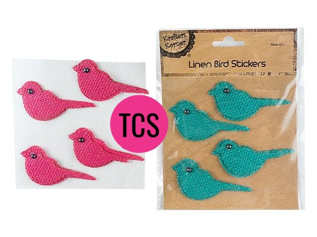 Linen Bird Sticker Embellishments - 2 Colours