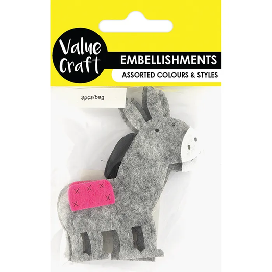 Cute Felt Donkey Embellishments - 3 pcs