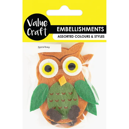 Cute Felt Owl Embellishments - 3 pcs