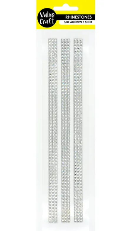 Silver Square Rhinestone Strips - 3 Pcs