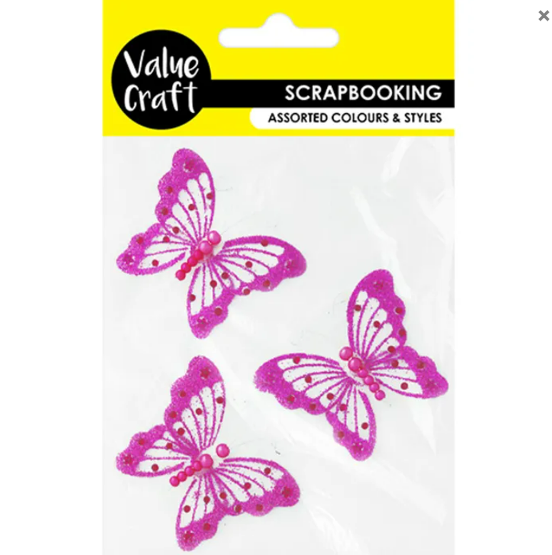 PVC Glitter Butterfly Sticker Embellishments - 2 Colours