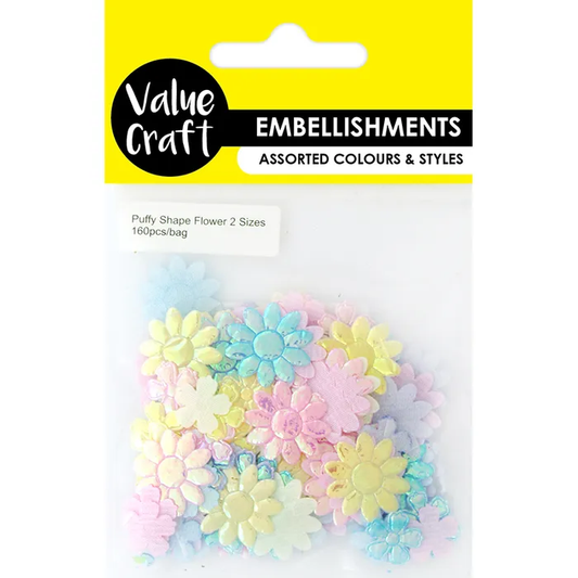 Mixed Puffy Flowers Embellishments 160pcs