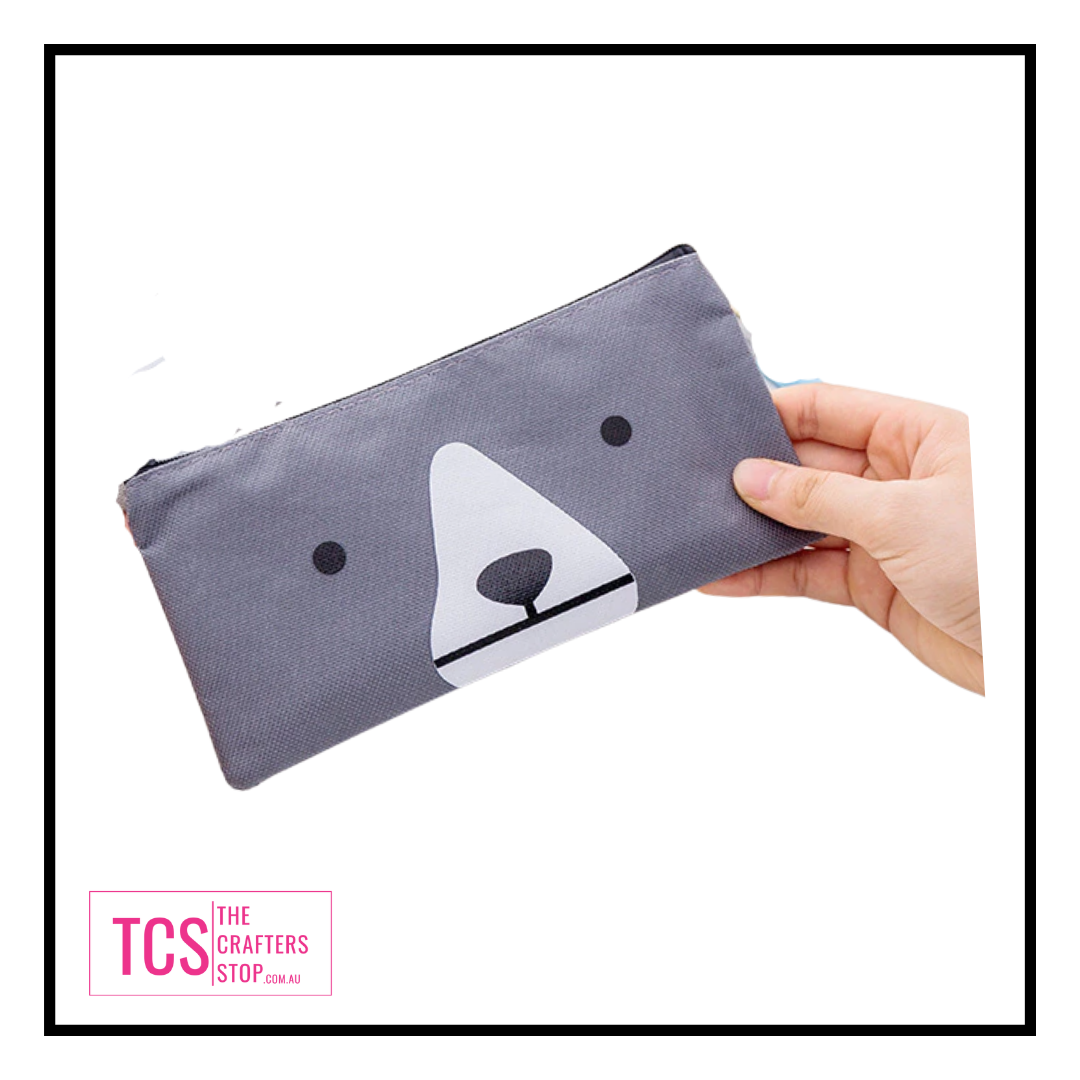 Cute Bear Face Fabric Pencil Case