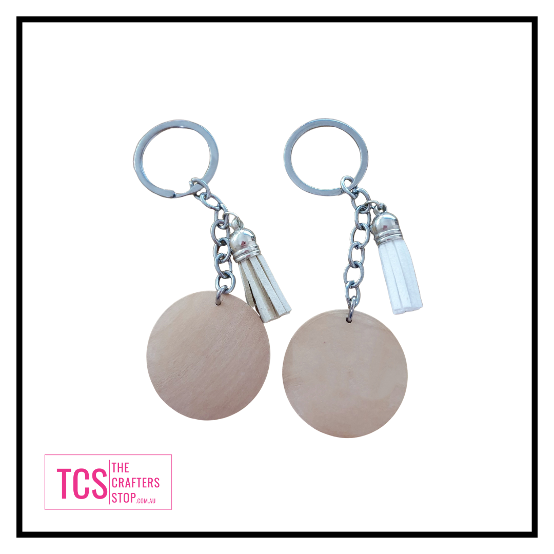 Pretty Tassel Keyrings with Wooden Disc Blank