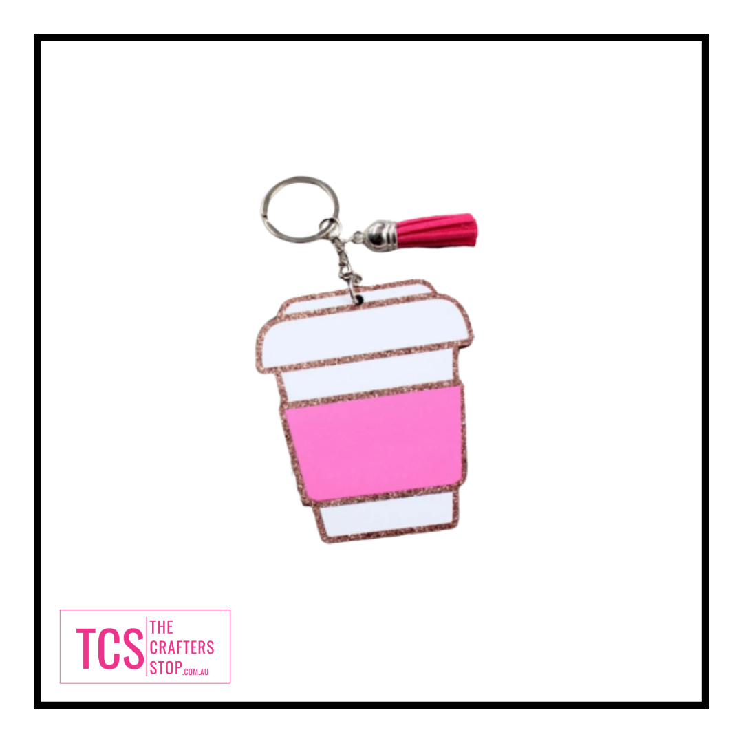 Acrylic Coffee Cup Keyring with Tassel