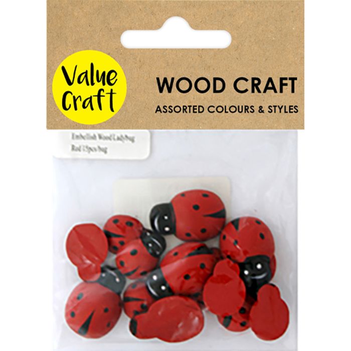 Wooden Painted Ladybug Embellishments - 15 pcs