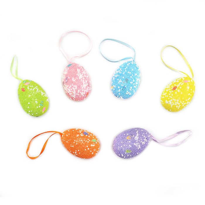 Coloured Hanging Textured Easter Eggs - 6 pcs