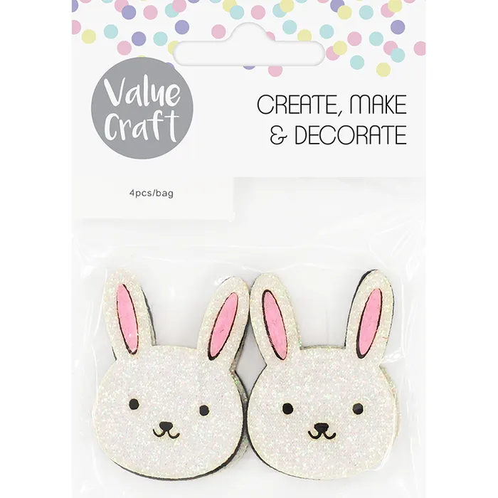 Felt Glitter Easter Bunny Heads - 4 pcs