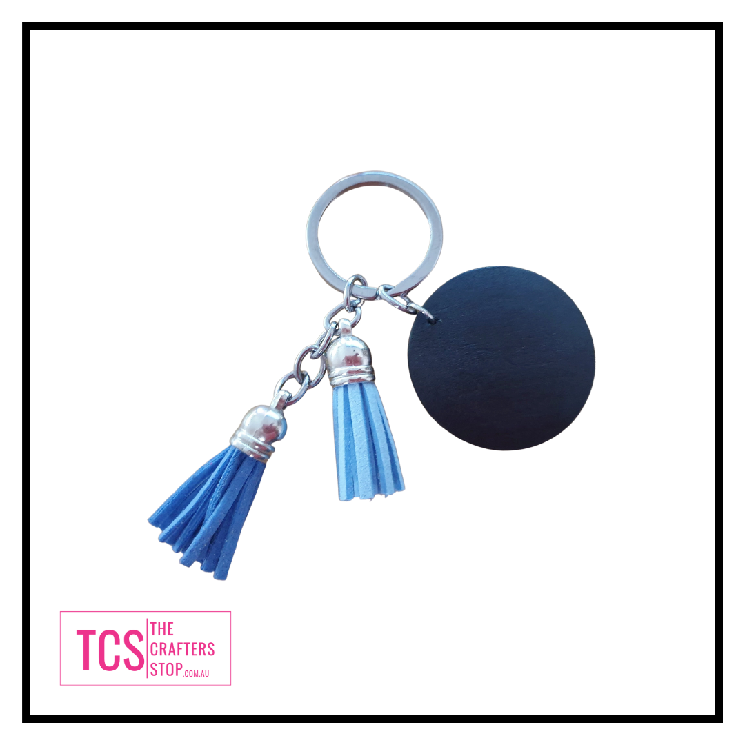 Pretty Tassel Keyrings with Wooden Disc Blank