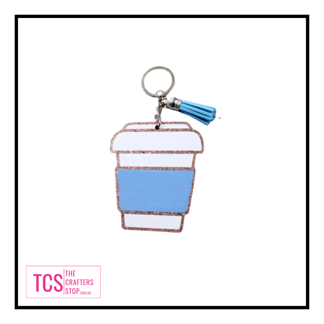 Acrylic Coffee Cup Keyring with Tassel