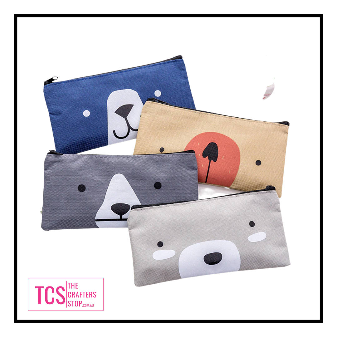 Cute Bear Face Fabric Pencil Case