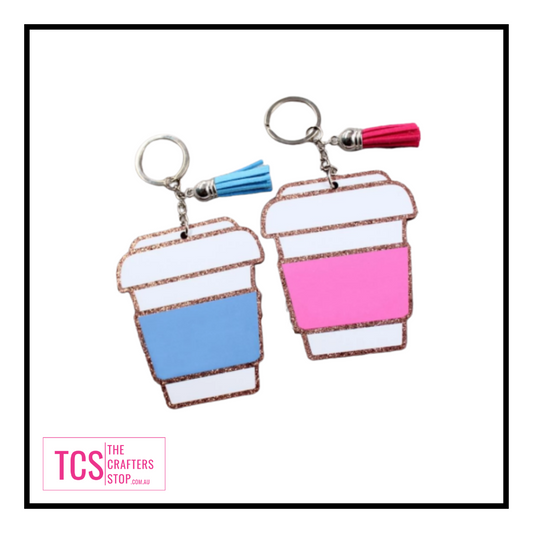 Acrylic Coffee Cup Keyring with Tassel