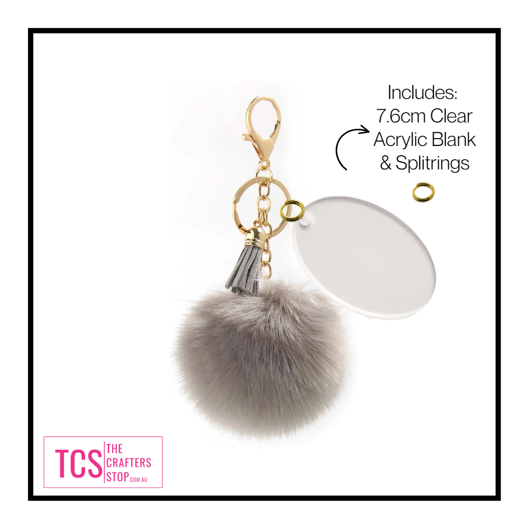 Pom Pom Gold Ladies Keyring with Acrylic Blank