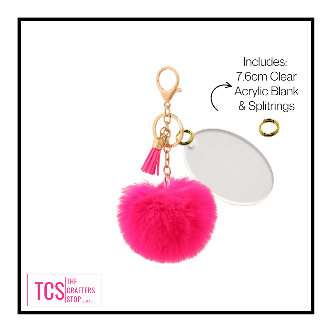 Pom Pom Gold Ladies Keyring with Acrylic Blank