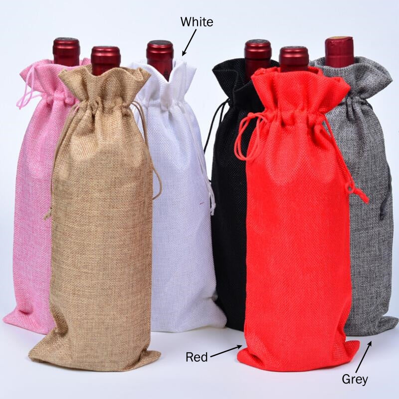 Reusable Burlap Wine Bottle Drawstring Bag