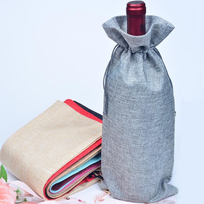 Reusable Burlap Wine Bottle Drawstring Bag