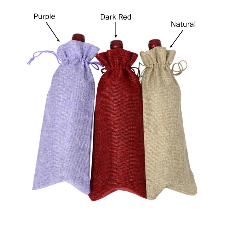 Reusable Burlap Wine Bottle Drawstring Bag