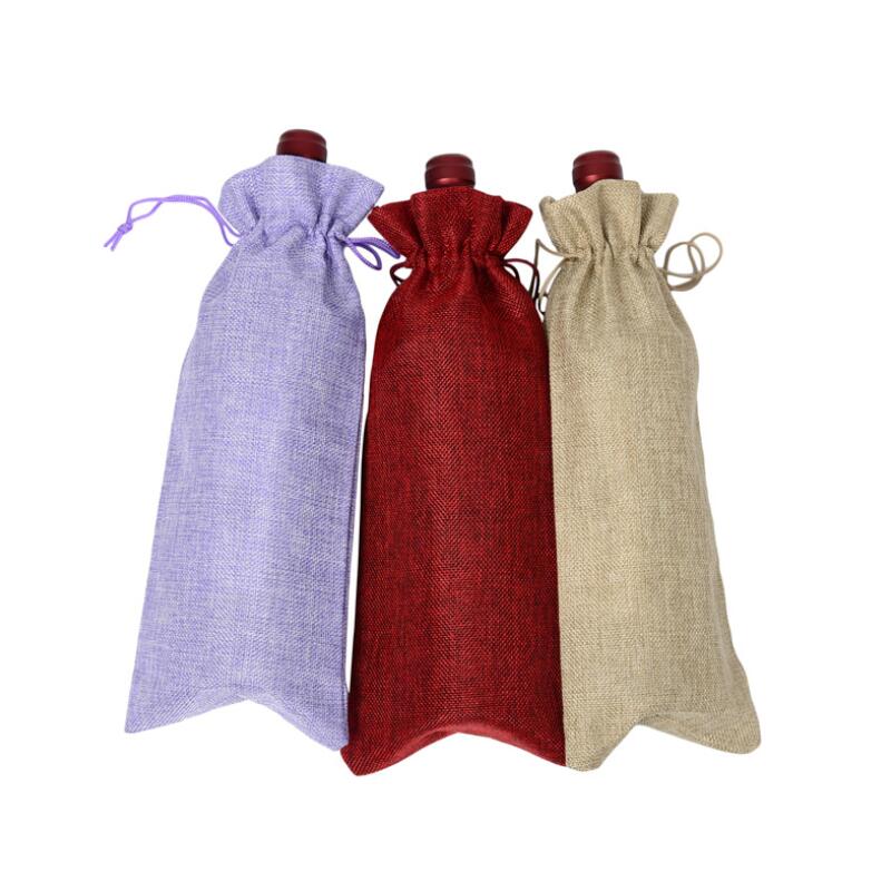 Reusable Burlap Wine Bottle Drawstring Bag