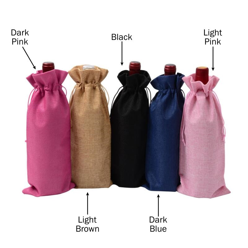 Reusable Burlap Wine Bottle Drawstring Bag