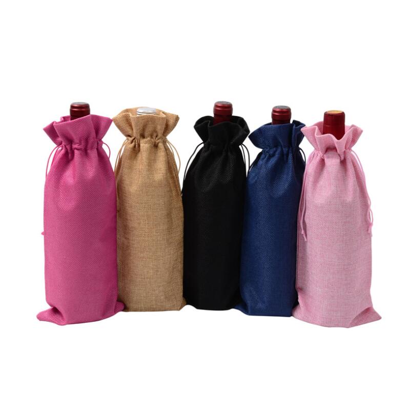 Reusable Burlap Wine Bottle Drawstring Bag