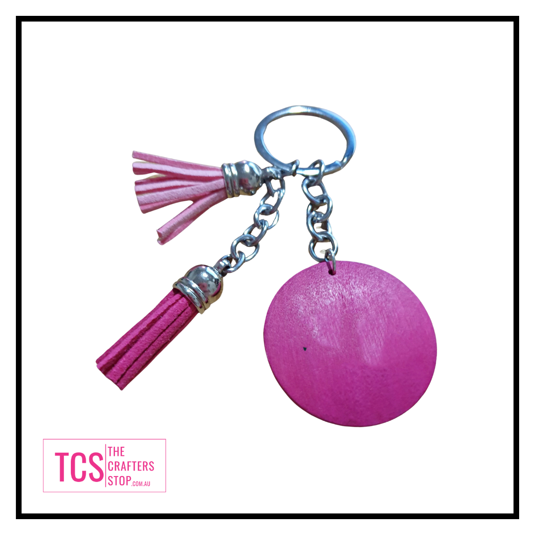 Pretty Tassel Keyrings with Wooden Disc Blank