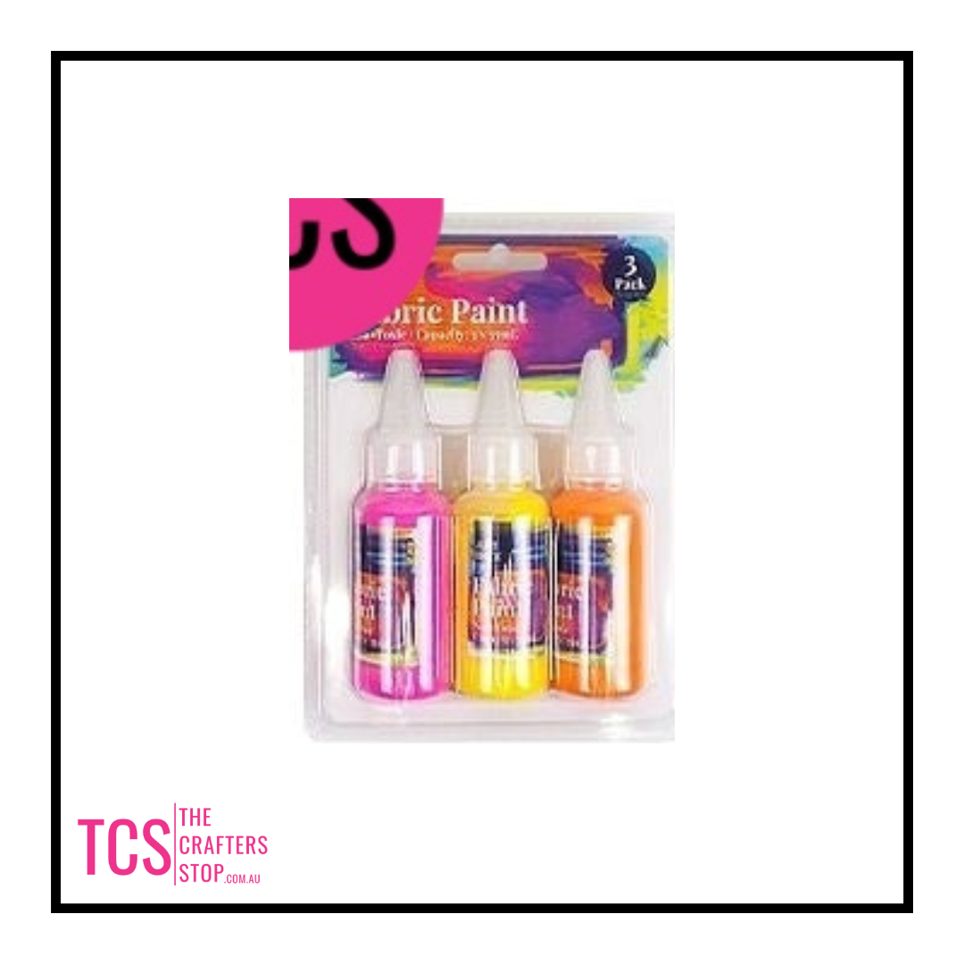 3Pk of Fabric Paints - Assorted colours